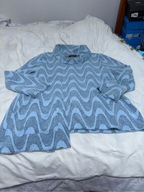 Creation Cozy Wave-Pattern Blue Turtleneck Sweater Large